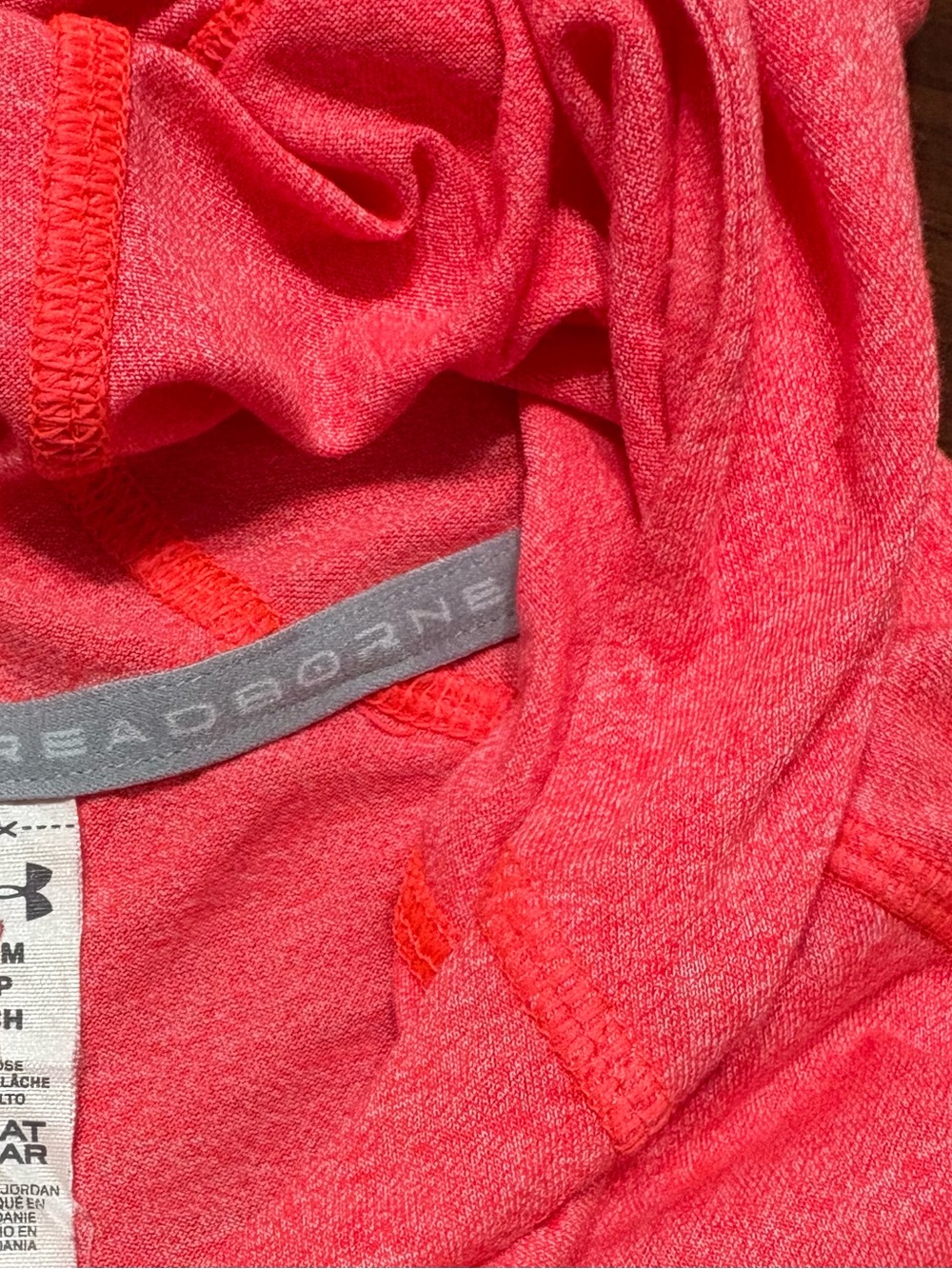 Under Armour Threadborne HeatGear Hoodie Heather Coral Red Pullover Size S - Picture 8 of 10